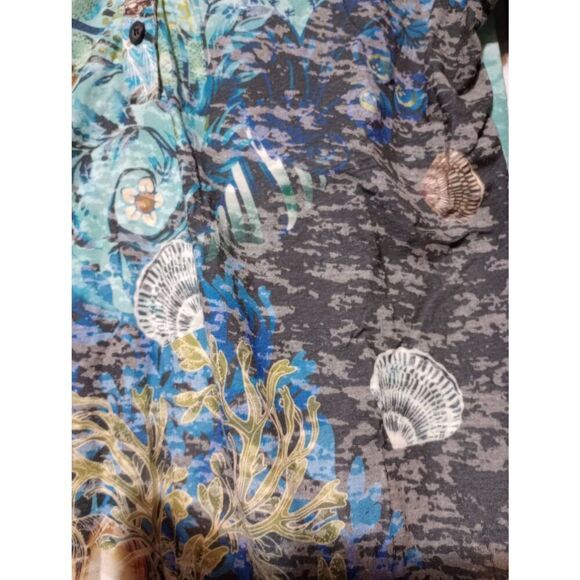 Boho Chic Shirt Ladies Small Blue 3/4 Sleeve V-NECK‎ Seashell - Picture 6 of 9